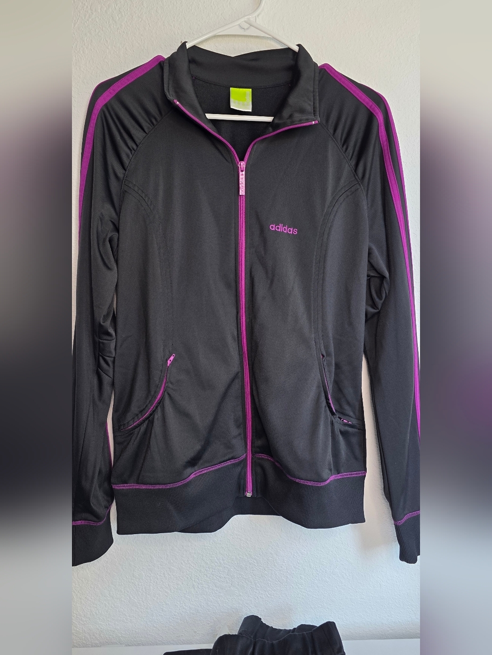 Adidas Black Track Jacket With Pants with Magenta Trim